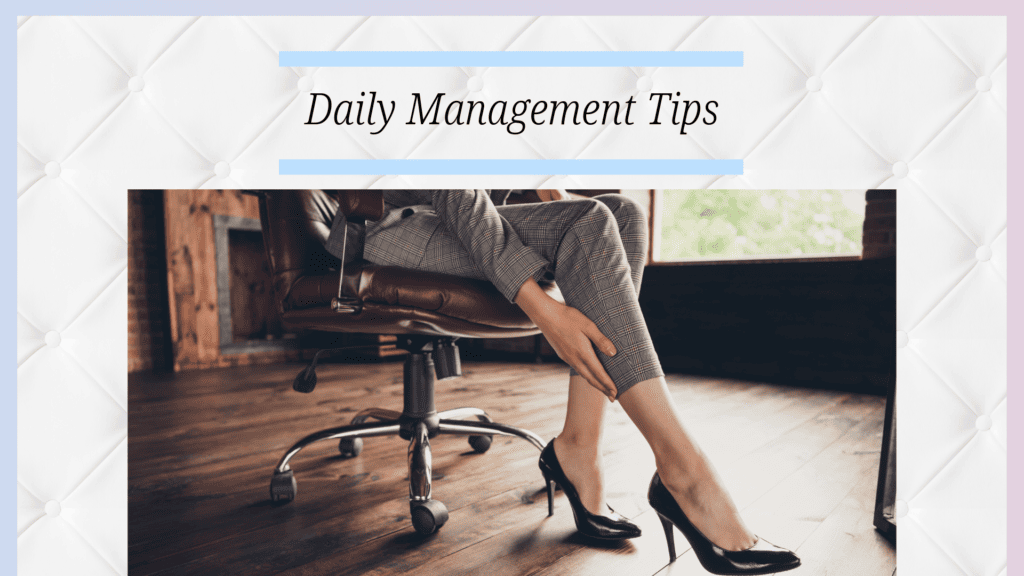 Office worker practicing leg exercises to manage varicose veins.